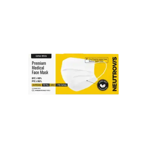 Neutrovis 3Ply Premium Medical Face Mask Adult Ultrasoft 50s Cotton White