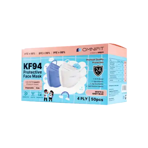 Omnifit Kf94 4 Ply Protective Face Mask Kids (White and Baby Blue) 50s