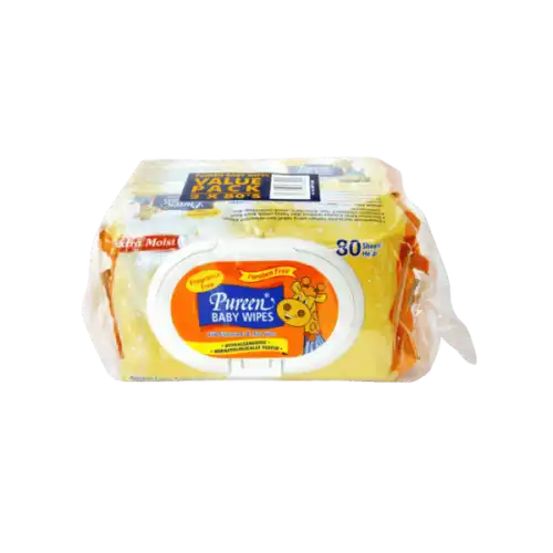 Pureen Fragrance Free Baby Wipes - Orange 80s x2