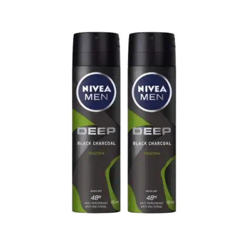 Nivea (Men) Deep Black Charcoal Amazonia Body Spray 150mlx2