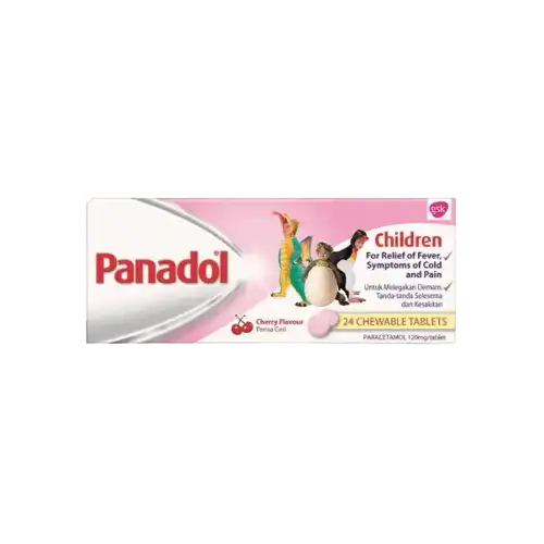 Panadol (Paracetamol/Acetaminophen) Children Chewable Tablet (Cherry Flavour) 24s