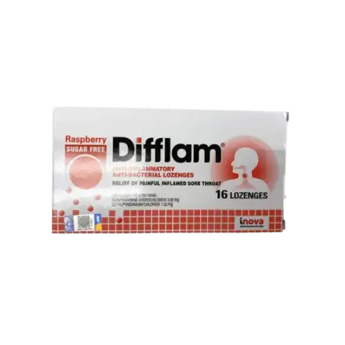 Difflam (Benzydamine + Cetylpyridinium) Anti-inflammatory Anti-Bacterial Lozenges (Raspberry) 16s (Box)