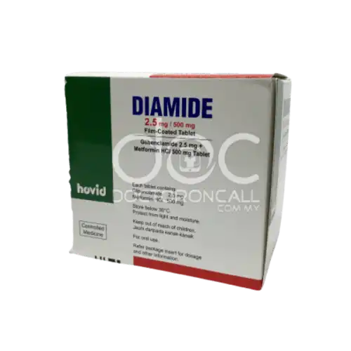 Diamide (Glibenclamide + Metformin) 2.5mg/500mg Tablet 10s (Strip)