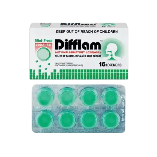 Difflam (Benzydamine) Anti-Inflammatory Lozenges (Mint Fresh) 12s (Strip)