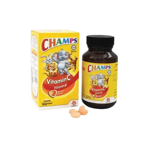 Champs Vitamin C 100mg Chewable Tablets (Orange) 2x100s