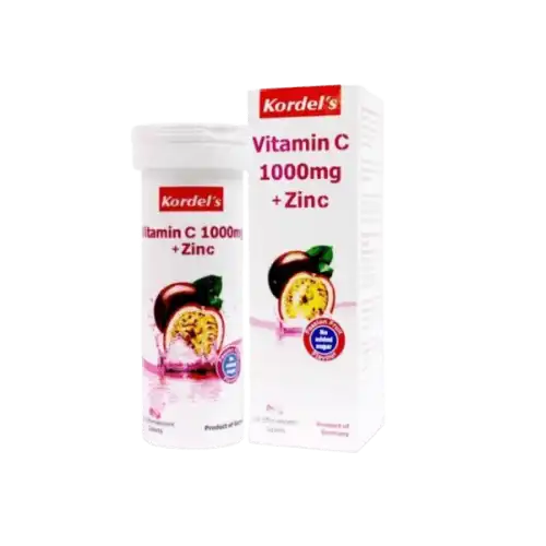 Kordel's Vitamin C 1000mg + Zinc Effervescent (Passion Fruit Flavour) Tablet 10s
