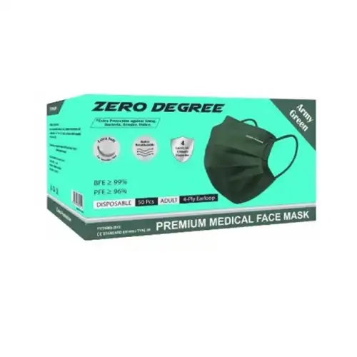 Zero Degree 4Ply Premium Medical Face Mask Adult 50s Army Green