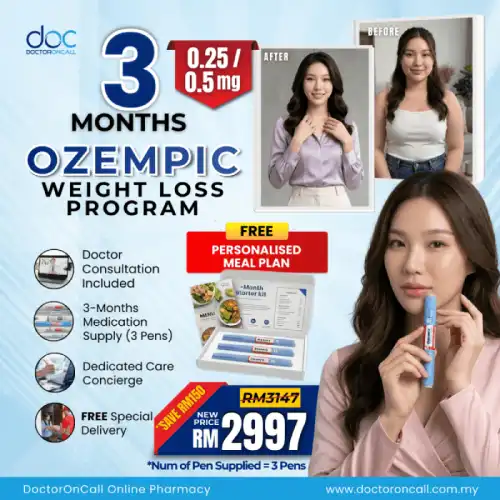  Ozempic Weight Loss Program (Clinician Guided) 0.25, 0.5 mg (3 Months Save RM150)