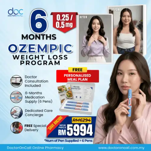  Ozempic Weight Loss Program (Clinician Guided) 0.25, 0.5 mg (3 Months Save RM150)