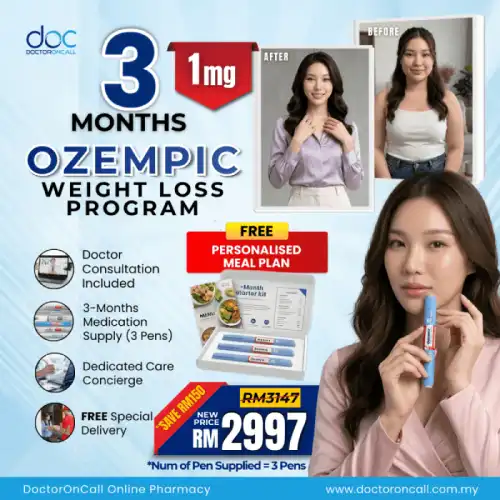  Ozempic Weight Loss Program (Clinician Guided) 0.25, 0.5 mg (3 Months Save RM150)