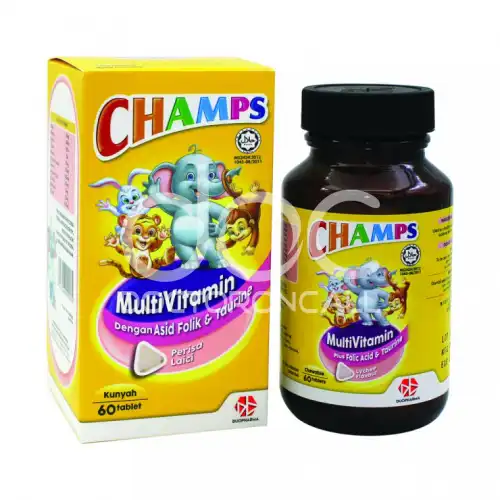 Champs Multivitamin with Folic Acid and Taurine - Lychee Flavour Chewable Tablet 60s
