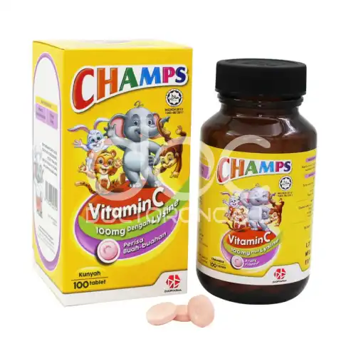 Champs Vitamin C 100mg with Lysine - Fruiti Chewable Tablet 100s
