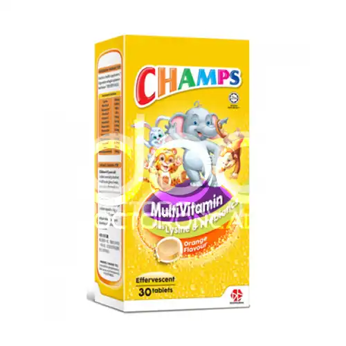 Champs Effervescent Multivitamin Lysine + Prebiotics Orange 30's