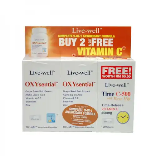 Live-well Oxysential Capsule + Time C 500mg Tablet 60s x2 + 120s